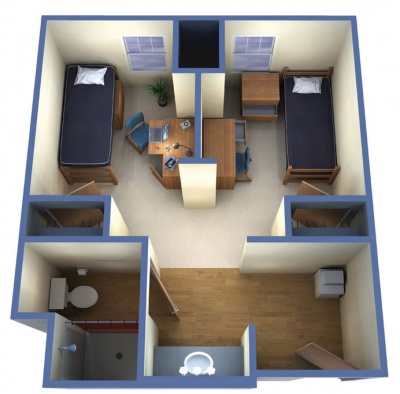 Floor plan of Windward Commons two-bedroom, one-bath semi-private suite 