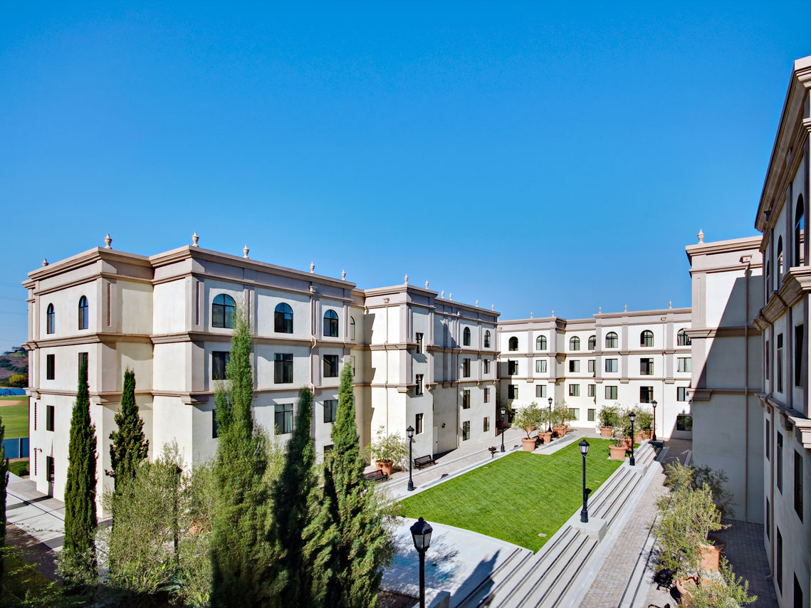 Exterior view of Manchester Village on the campus of University of South Dakota