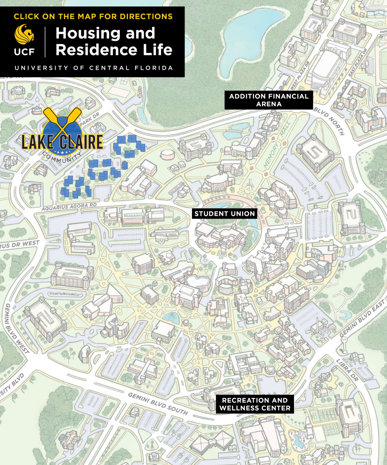 Campus Map Highlighting Lake Claire Apartments
