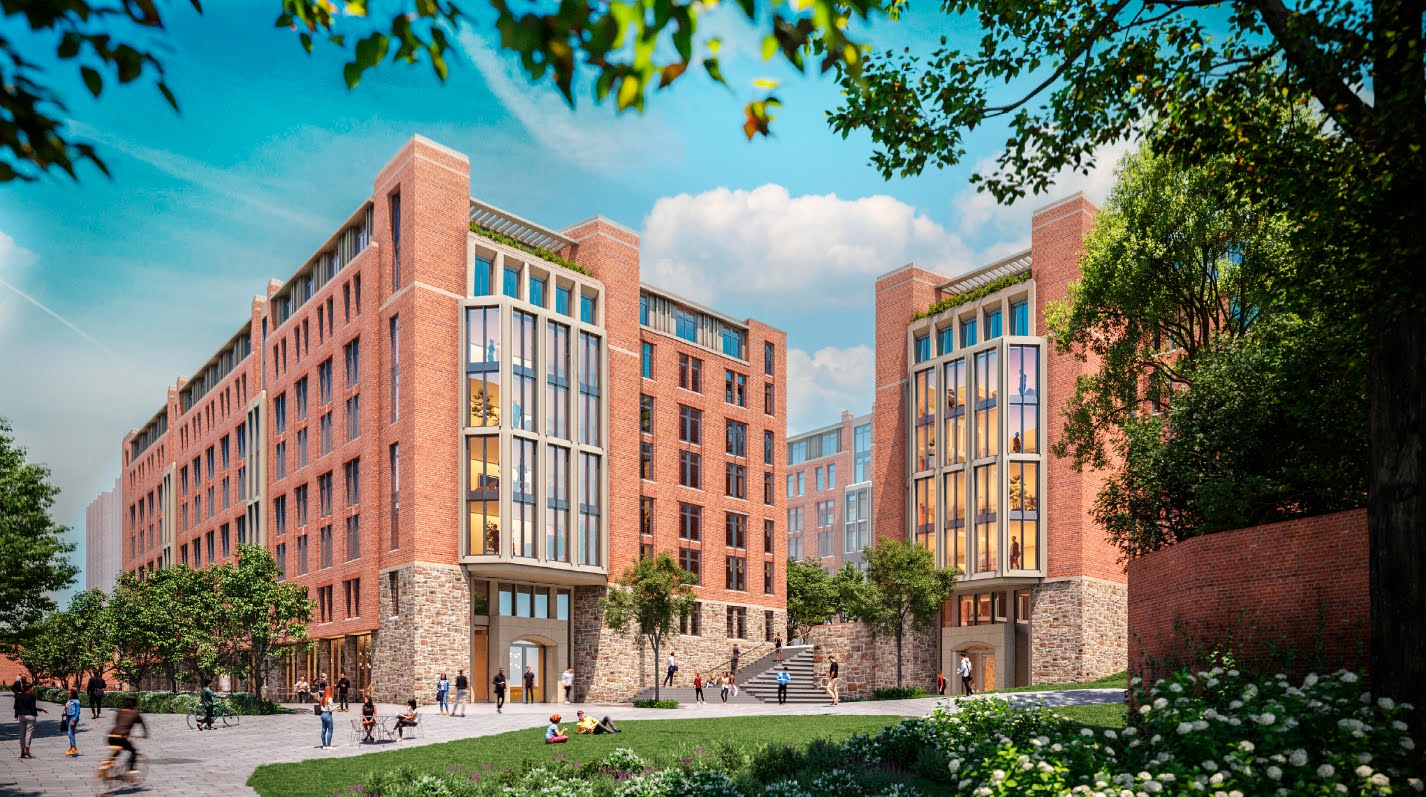 A street-view rendering of Georgetown's new residential complex 