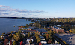 Aerial view of coastal town, Burlington, Vermont