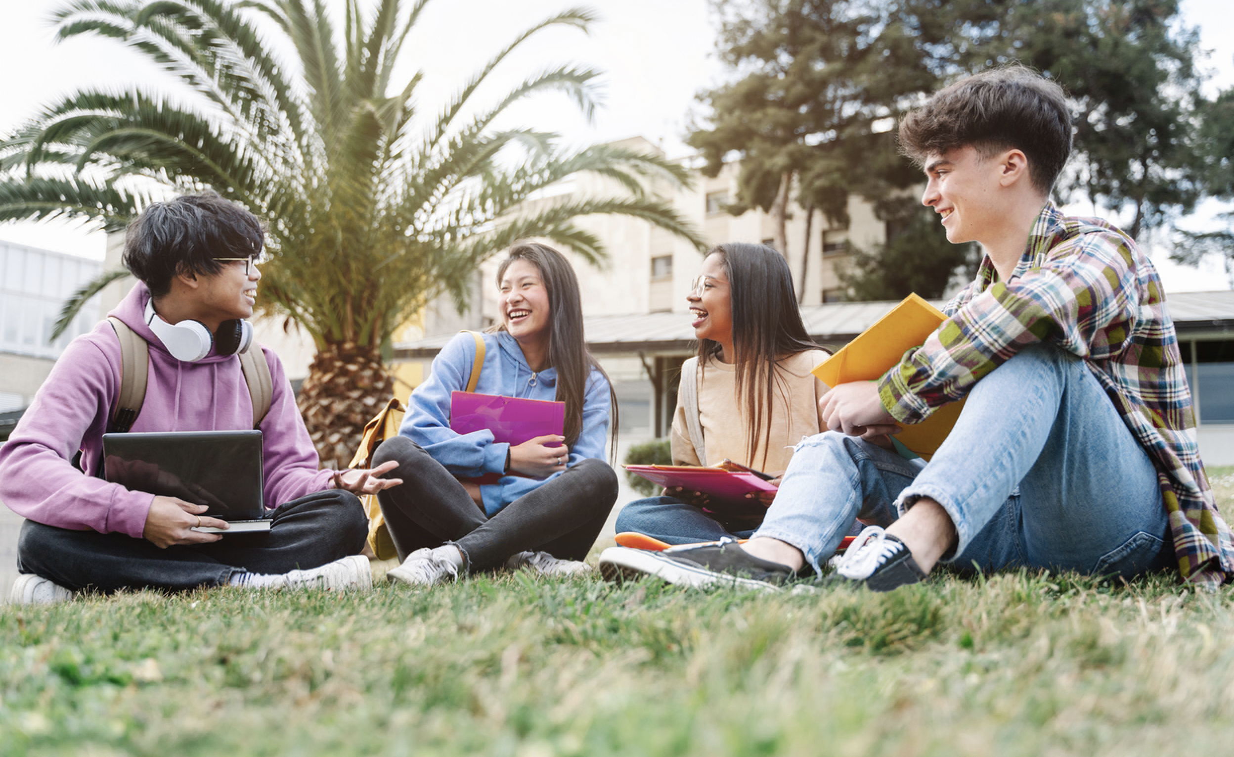 Interns Sitting on College Lawn