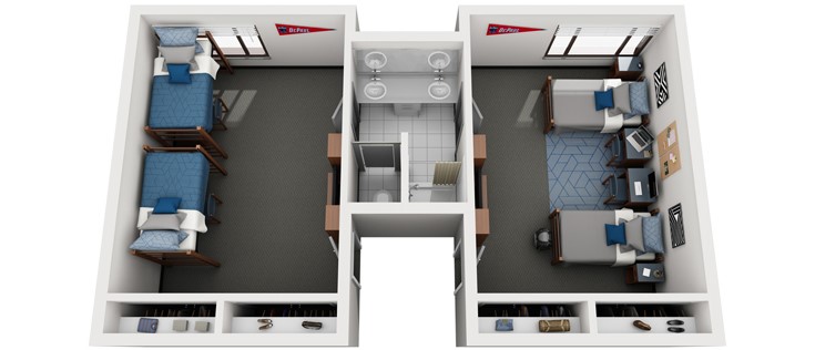 shared suite, each sleeping room will only be assigned one person but the bathroom may be shared with another resident.