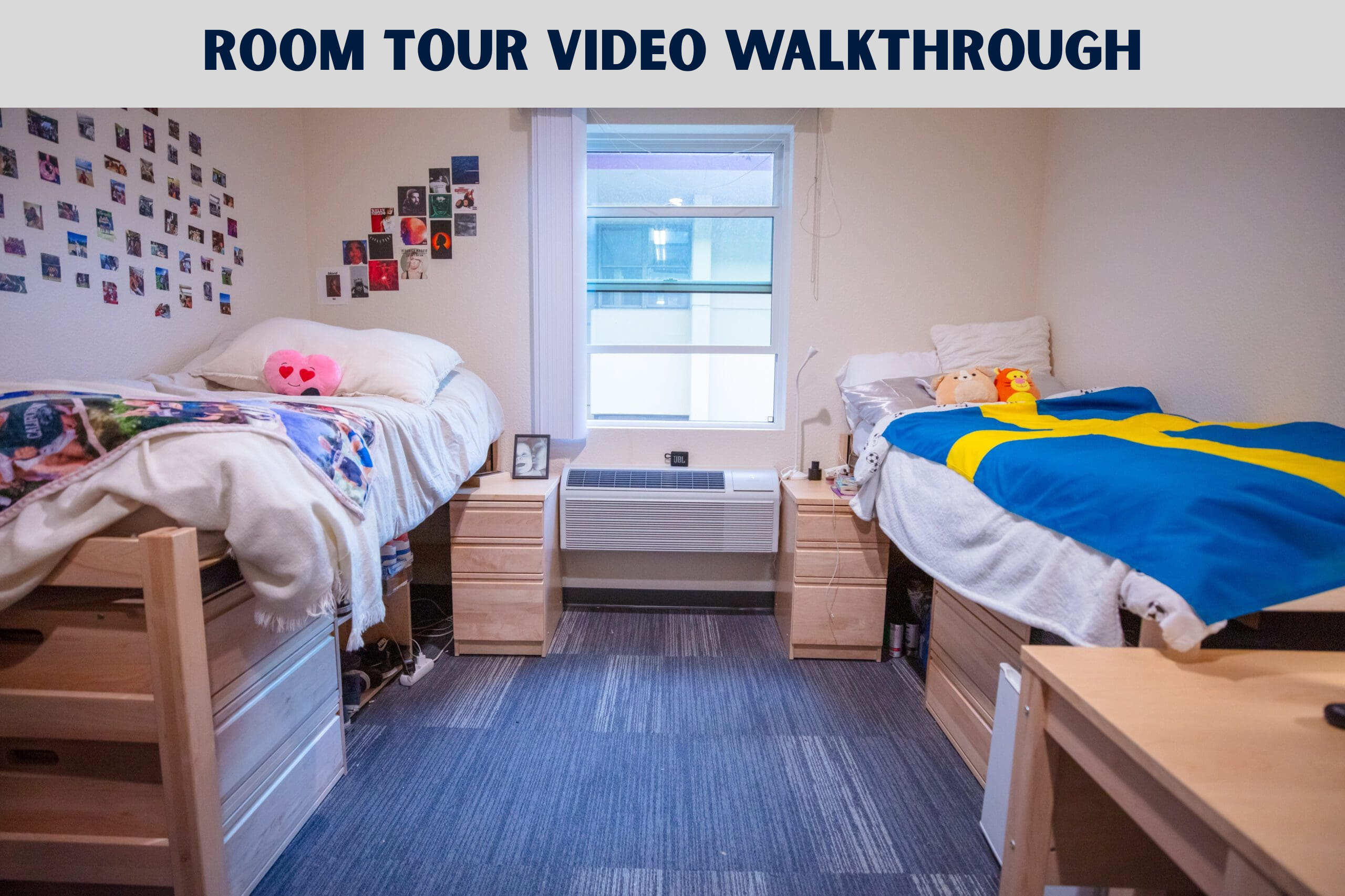 A wide shot picture of the furniture in a standard double decorated to show two occupants of the room