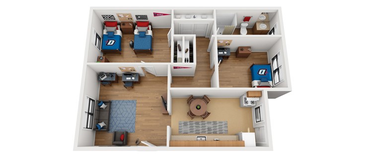 shared apartment, each sleeping room will only be assigned one person but the apartment may be shared with another resident.