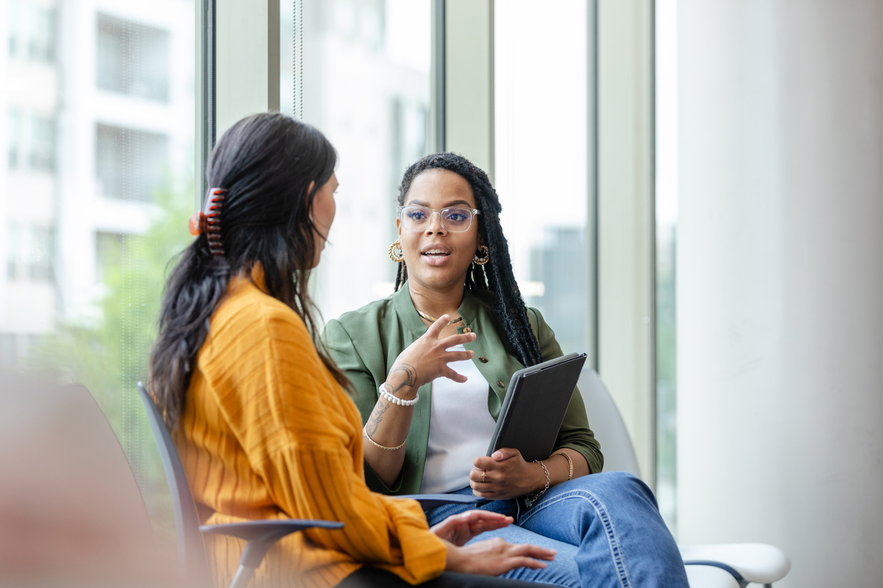 Career counselor talking with a student