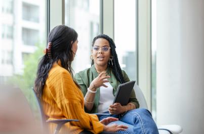 Career counselor talking with a student