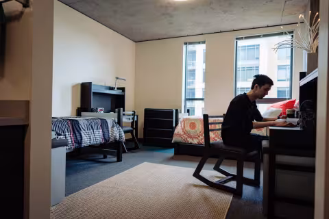 A view of a room layout that is decorated