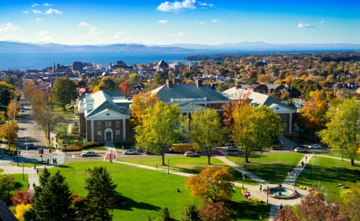 University of Vermont campus and Lake Champlain view.