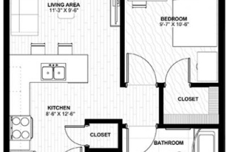 Private one-bedroom apartment with kitchen.