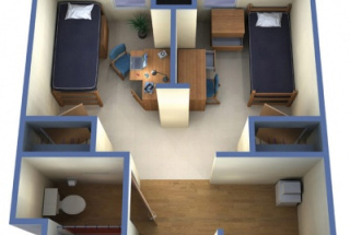 Floor plan of Windward Commons two-bedroom, one-bath semi-private suite