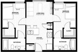 Private bedroom in a two-bedroom apartment with kitchen.
